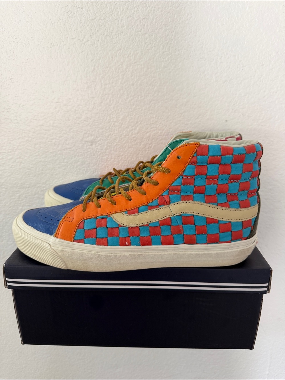 Vans Vault OG Sk8-Hi LX 50th Anniversary Mens 9.5/W11 Multi Leather Checkerboard